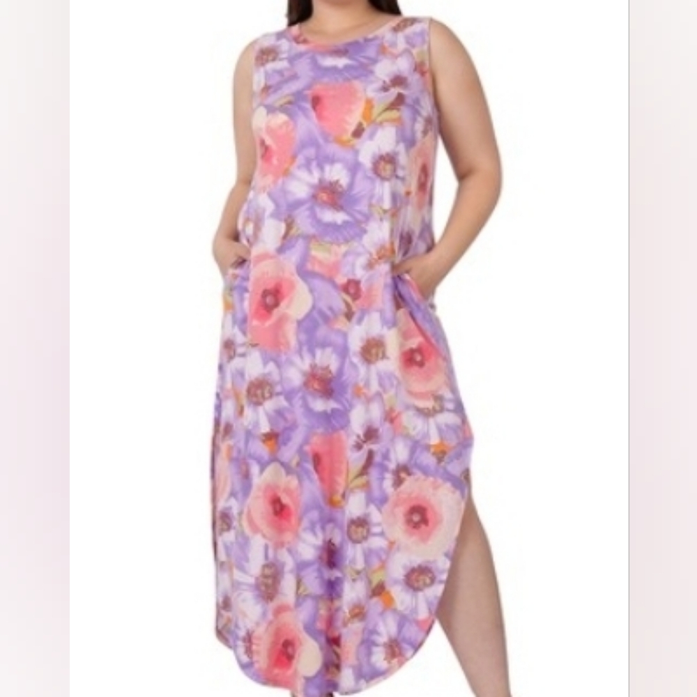 Zenana Floral Sleeveless Stretch Dress Viscose Casual Summer - Picture 2 of 6